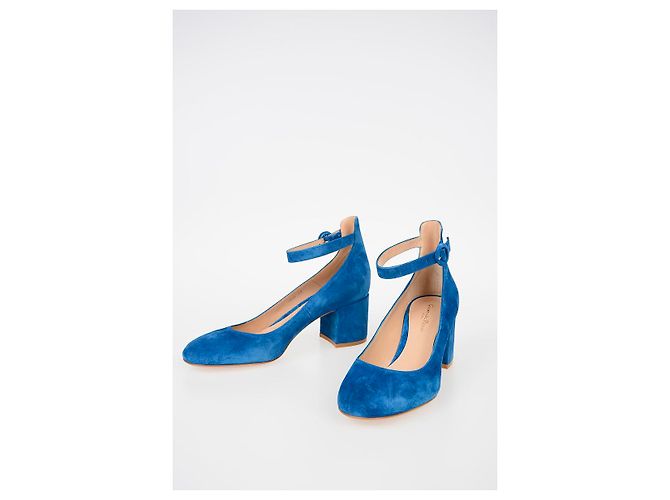 Décolleté Gianvito Rossi Greta Mid in suede blu - vista 2