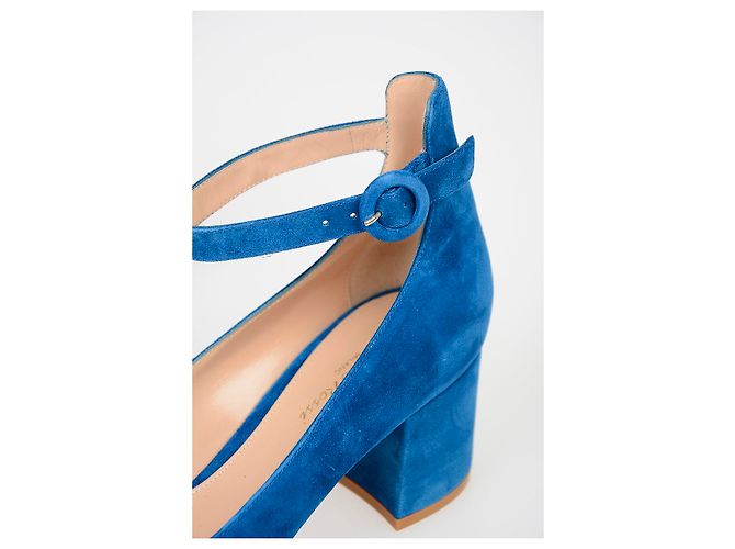 Décolleté Gianvito Rossi Greta Mid in suede blu - vista 4