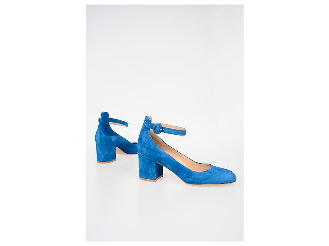 Décolleté Gianvito Rossi Greta Mid in suede blu - vista 5