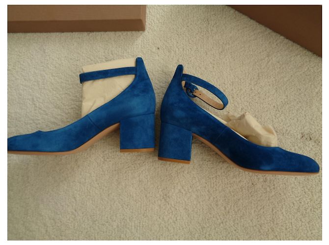 Décolleté Gianvito Rossi Greta Mid in suede blu - vista 8
