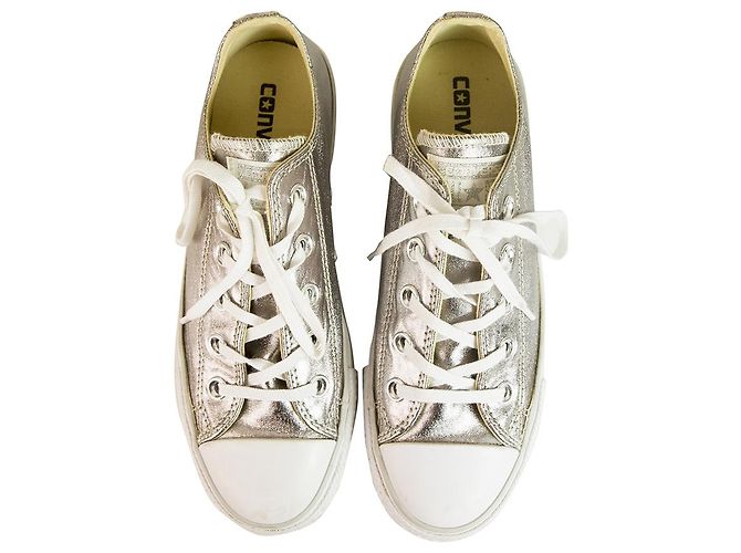 Converse All Star Silver Canvas Platform Sneakers Baskets Chaussures Eur 36.5 US 6 - vue 2