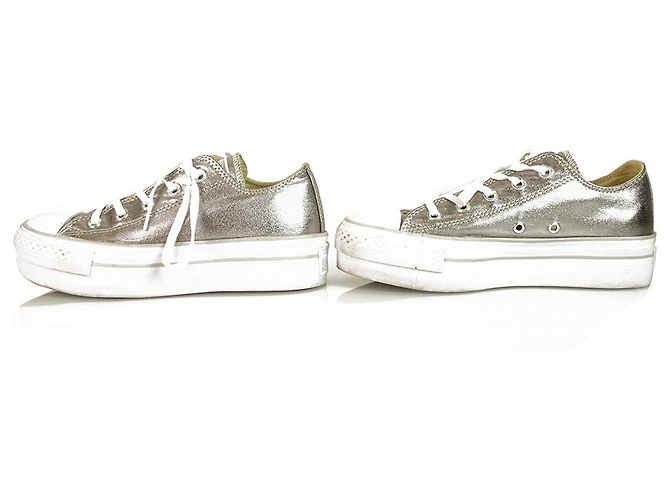 Converse All Star Silver Canvas Platform Sneakers Baskets Chaussures Eur 36.5 US 6 - vue 4