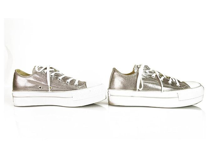 Converse All Star Silver Canvas Platform Sneakers Baskets Chaussures Eur 36.5 US 6 - vue 5