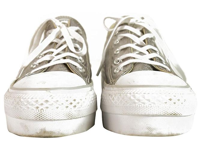 Converse All Star Silver Canvas Platform Sneakers Baskets Chaussures Eur 36.5 US 6 - vue 6