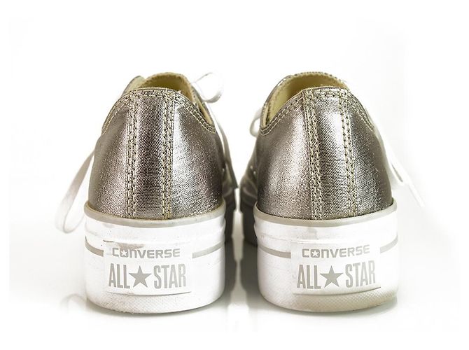 Converse All Star Silver Canvas Platform Sneakers Baskets Chaussures Eur 36.5 US 6 - vue 7