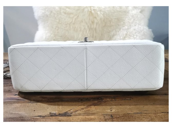 Timeless Borsa a patta Jumbo classica foderata bianca Chanel Bianco - vista 10