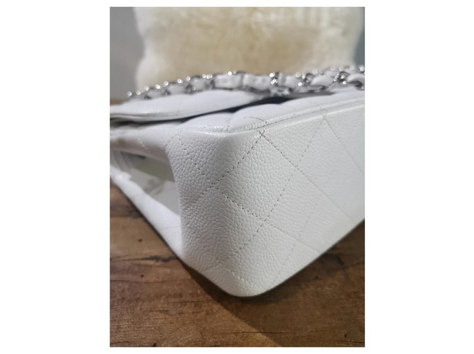 Timeless Borsa a patta Jumbo classica foderata bianca Chanel Bianco - vista 12