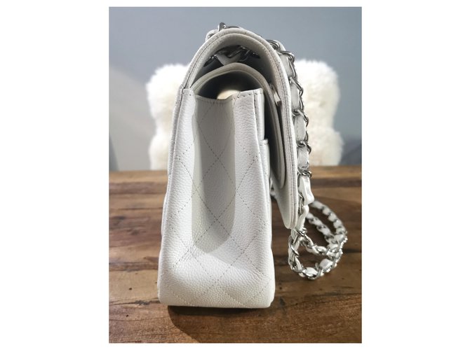 Timeless Borsa a patta Jumbo classica foderata bianca Chanel Bianco - vista 13