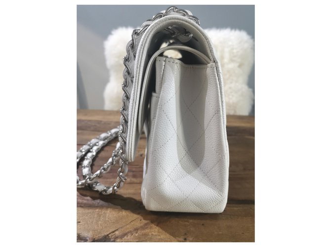 Timeless Borsa a patta Jumbo classica foderata bianca Chanel Bianco - vista 14