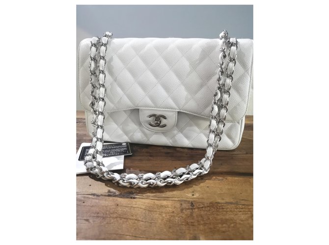 Timeless Borsa a patta Jumbo classica foderata bianca Chanel Bianco - vista 2