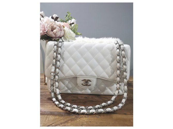 Timeless Borsa a patta Jumbo classica foderata bianca Chanel Bianco - vista 4