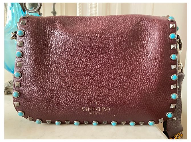 Borsa a mano Valentino Garavani Guitar Rockstud in pelle rosso scuro Bordò - vista 3