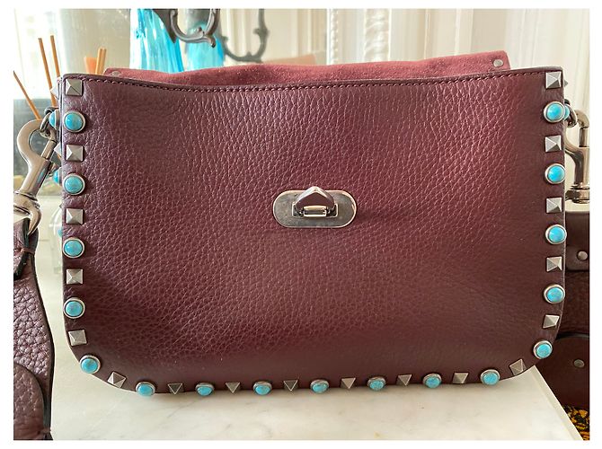 Borsa a mano Valentino Garavani Guitar Rockstud in pelle rosso scuro Bordò - vista 5