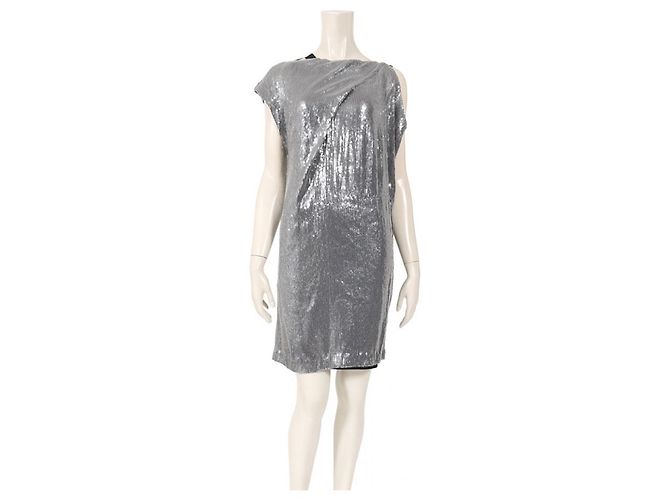 Diane Von Furstenberg DvF Mara Seidenpaillettenkleid NEU Silber - Ansicht 2