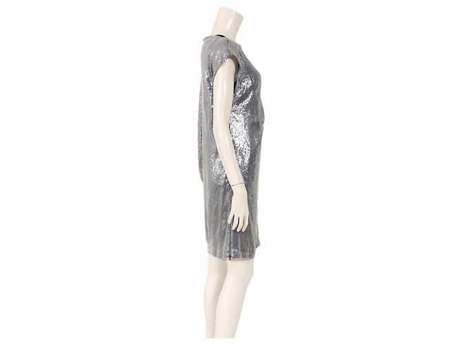 Diane Von Furstenberg DvF Mara Seidenpaillettenkleid NEU Silber - Ansicht 3
