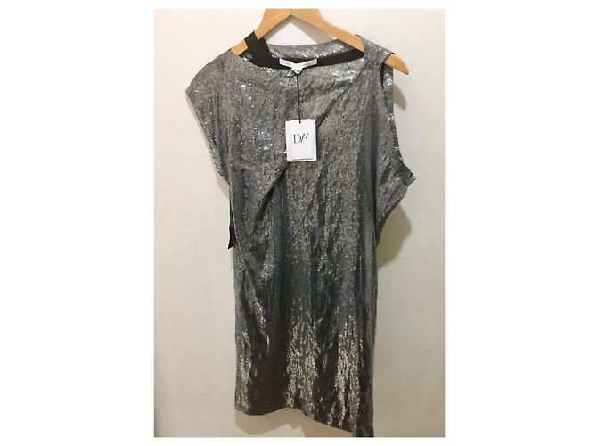 Diane Von Furstenberg DvF Mara Seidenpaillettenkleid NEU Silber - Ansicht 6