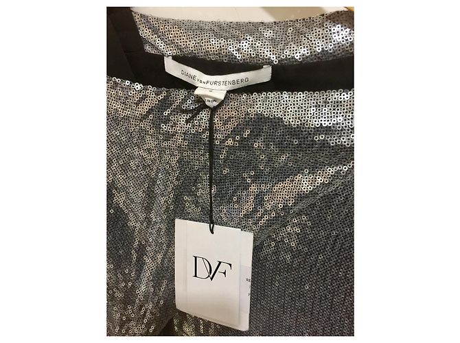 Diane Von Furstenberg DvF Mara Seidenpaillettenkleid NEU Silber - Ansicht 7
