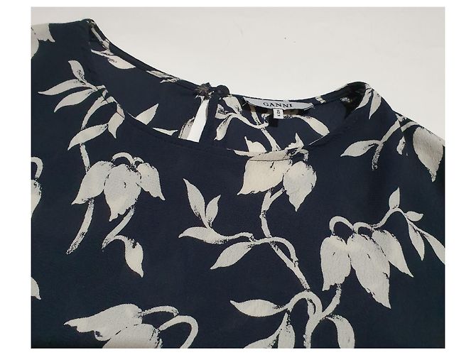 Ganni Maxwell Kreppbluse blau und weiß - Ansicht 2