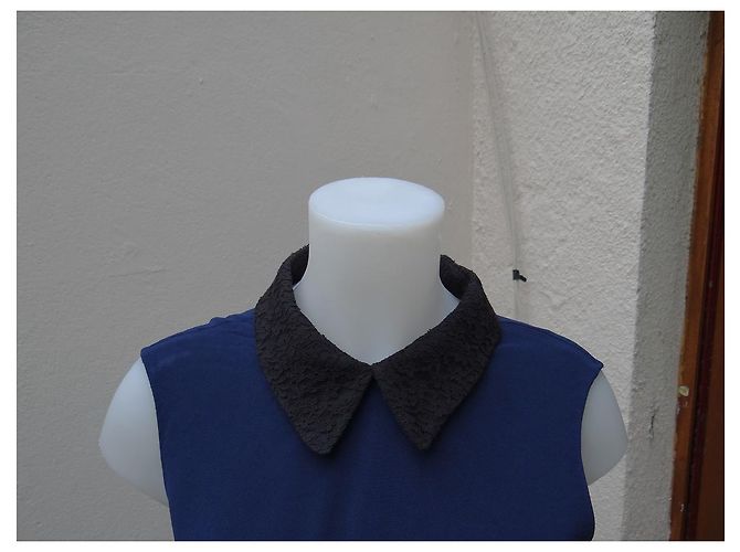 Vestido Miu Miu con Cuello de Encaje Negro Algodón Viscosa Azul - vista 3