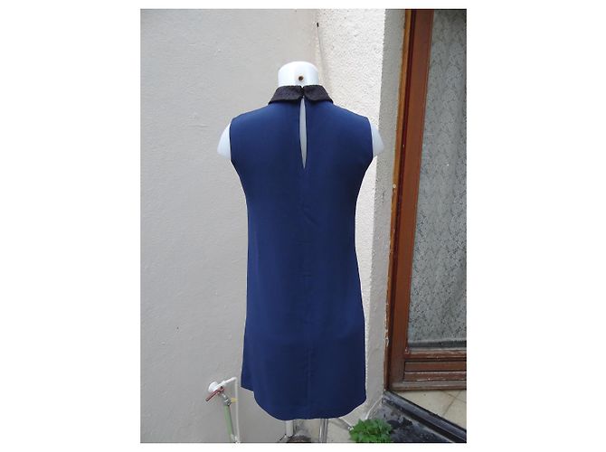 Vestido Miu Miu con Cuello de Encaje Negro Algodón Viscosa Azul - vista 4