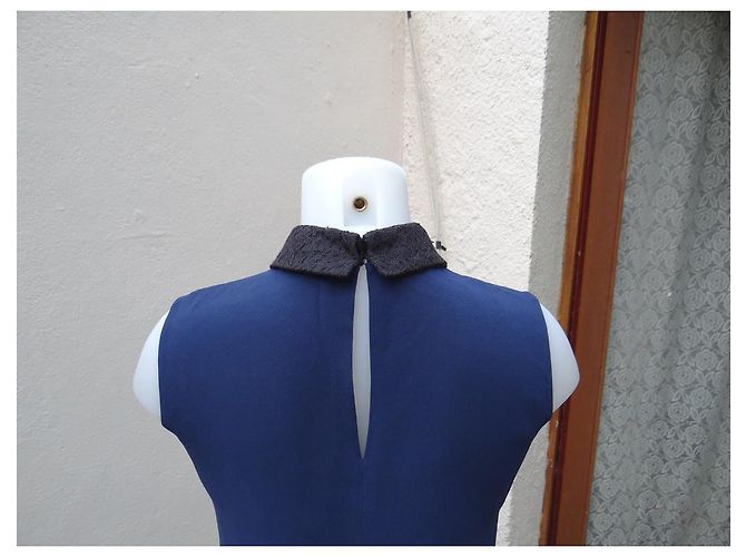 Vestido Miu Miu con Cuello de Encaje Negro Algodón Viscosa Azul - vista 5