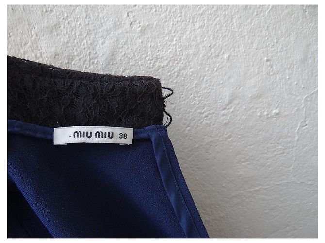 Vestido Miu Miu con Cuello de Encaje Negro Algodón Viscosa Azul - vista 7