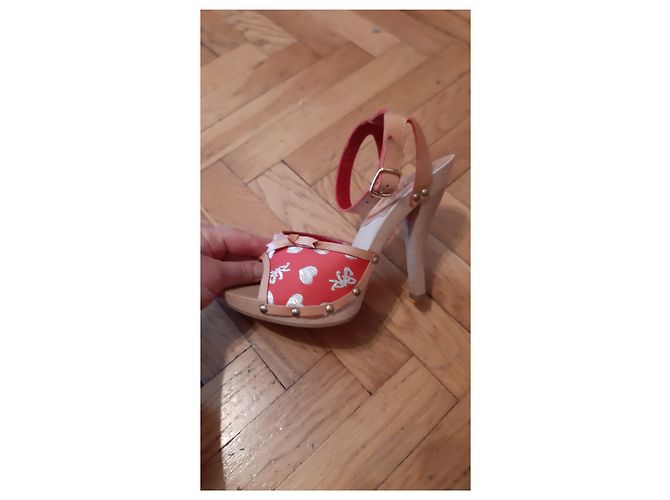 Autre Marque Leather Clogs Red Fabric with Silver Lamé Hearts Silvery - view 10