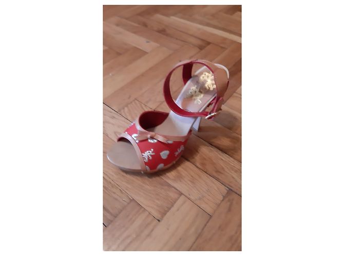 Autre Marque Leather Clogs Red Fabric with Silver Lamé Hearts Silvery - view 11