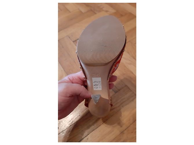 Autre Marque Leather Clogs Red Fabric with Silver Lamé Hearts Silvery - view 4