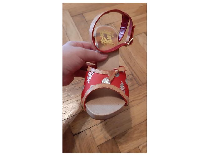 Autre Marque Leather Clogs Red Fabric with Silver Lamé Hearts Silvery - view 5