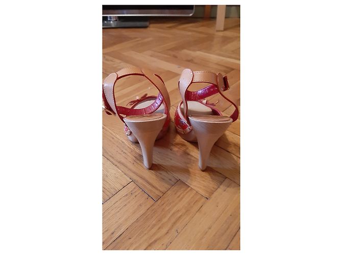 Autre Marque Leather Clogs Red Fabric with Silver Lamé Hearts Silvery - view 9