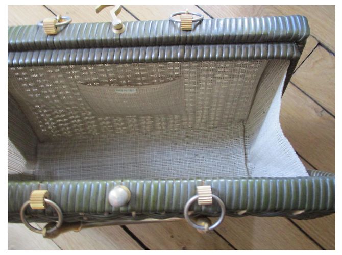 Autre Marque Borsa in vimini kaki con maniglie in metallo oro Cachi - vista 2