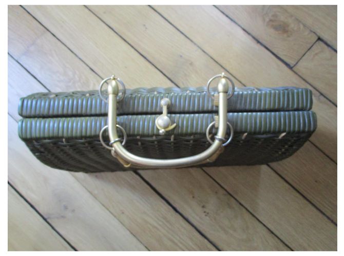 Autre Marque Borsa in vimini kaki con maniglie in metallo oro Cachi - vista 5