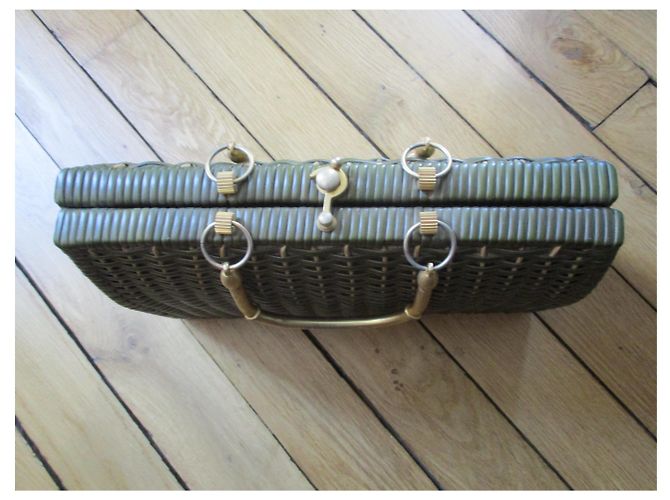 Autre Marque Borsa in vimini kaki con maniglie in metallo oro Cachi - vista 6