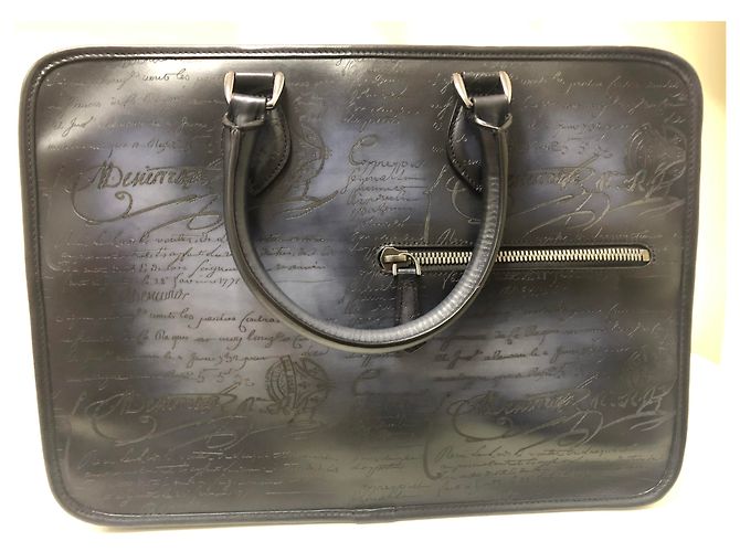Porte-documents Deux Jour Berluti Venezia en cuir bleu marine - vue 3