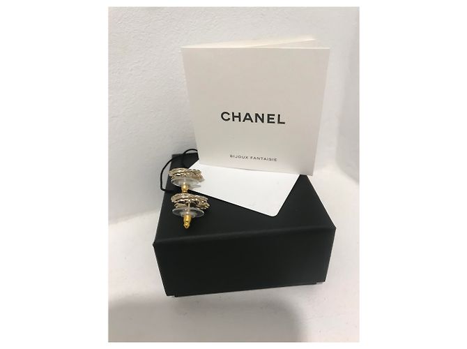 Nuovi orecchini Chanel CC , in metallo dorato con strass blu e neri D'oro - vista 5