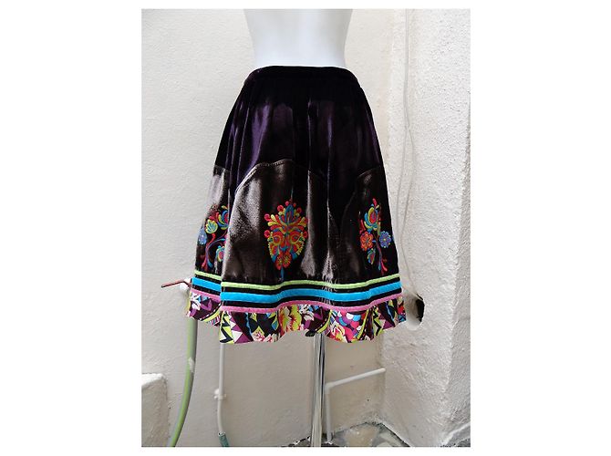Gonna Escada in velluto e seta ricamata viola e marrone Multicolore - vista 3