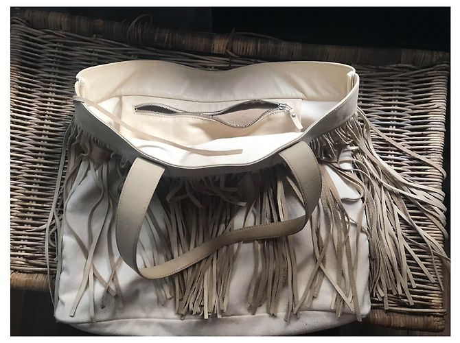 Rita & Zia Borsa tote in pelle e frange Beige Crema - vista 10