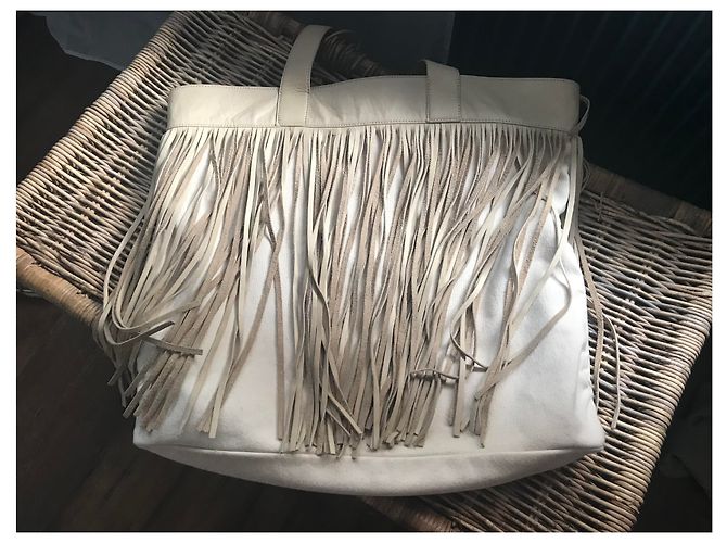 Rita & Zia Borsa tote in pelle e frange Beige Crema - vista 7