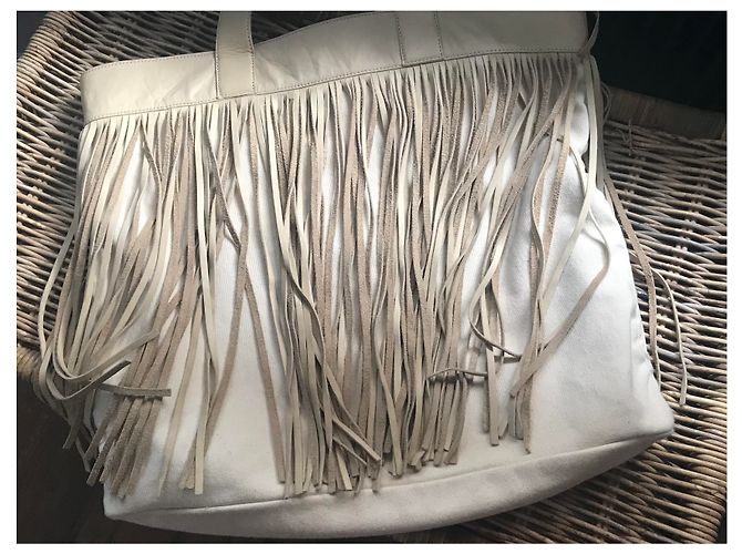 Rita & Zia Borsa tote in pelle e frange Beige Crema - vista 8