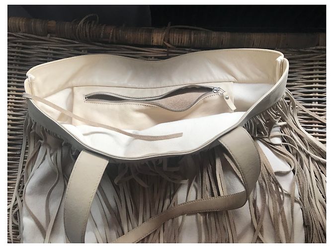 Rita & Zia Borsa tote in pelle e frange Beige Crema - vista 9
