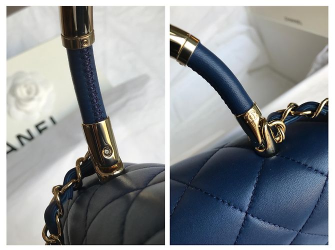 Chanel Medium Top Handle Flap Bag mit Karte, Box, Staubbeutel Blau Dunkelblau - Ansicht 15