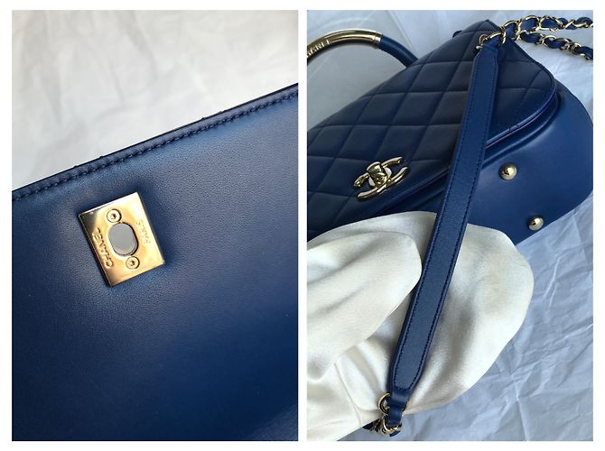 Chanel Medium Top Handle Flap Bag mit Karte, Box, Staubbeutel Blau Dunkelblau - Ansicht 16