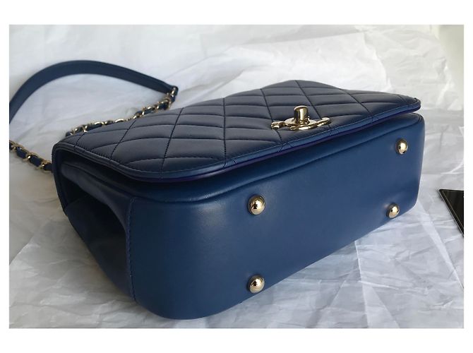 Chanel Medium Top Handle Flap Bag mit Karte, Box, Staubbeutel Blau Dunkelblau - Ansicht 18