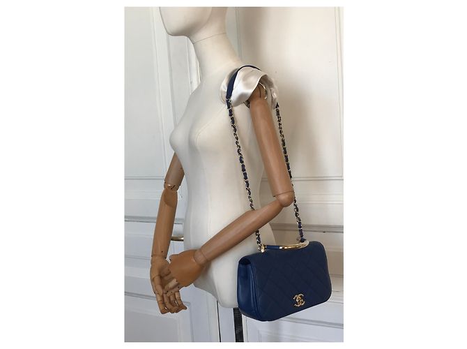 Chanel Medium Top Handle Flap Bag mit Karte, Box, Staubbeutel Blau Dunkelblau - Ansicht 20