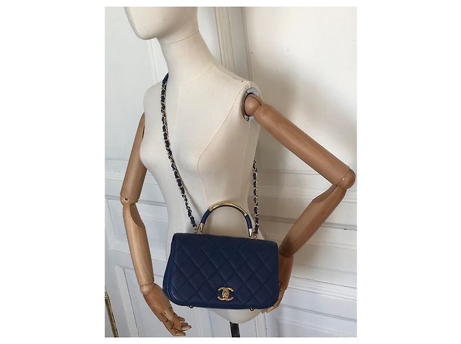 Chanel Medium Top Handle Flap Bag mit Karte, Box, Staubbeutel Blau Dunkelblau - Ansicht 22