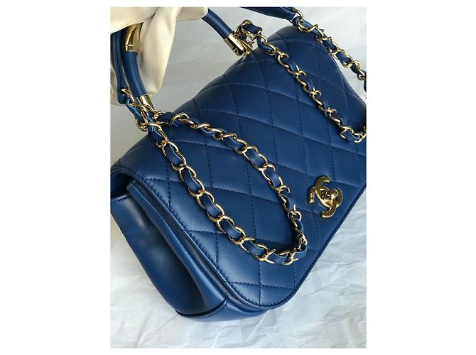 Chanel Medium Top Handle Flap Bag mit Karte, Box, Staubbeutel Blau Dunkelblau - Ansicht 23