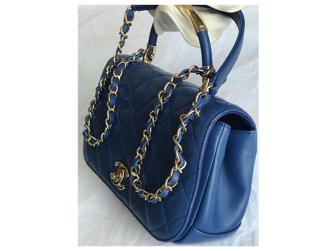 Chanel Medium Top Handle Flap Bag mit Karte, Box, Staubbeutel Blau Dunkelblau - Ansicht 24