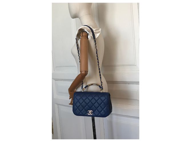 Chanel Medium Top Handle Flap Bag mit Karte, Box, Staubbeutel Blau Dunkelblau - Ansicht 3