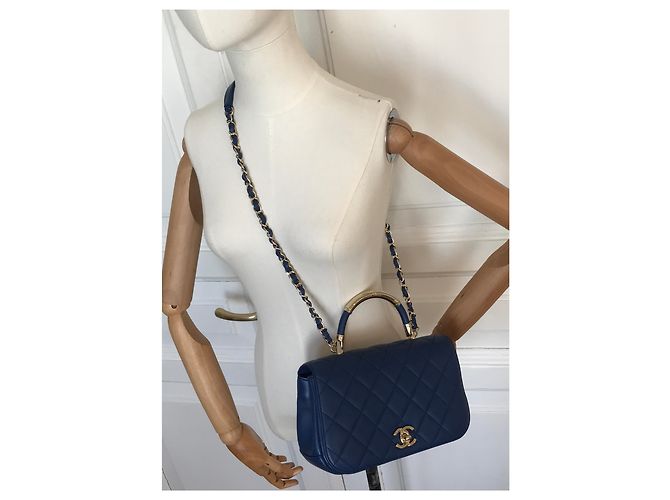 Chanel Medium Top Handle Flap Bag mit Karte, Box, Staubbeutel Blau Dunkelblau - Ansicht 32